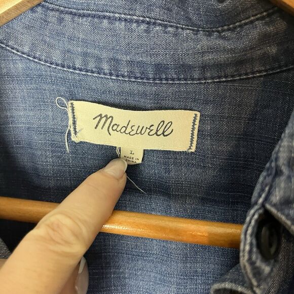 Madewell Shirt Dress Womens Large Blue Button Front Short Sleeve Collared 200 - Picture 3 of 9